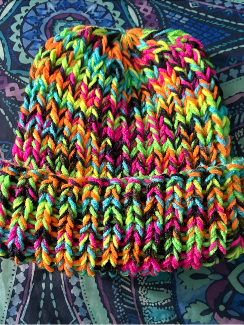 Multicolor Kids Knit Beanie - Vibrant Neon